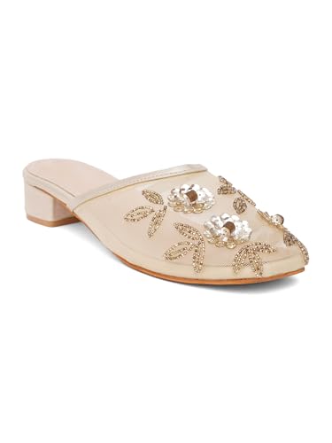 Image of TRYME Embellished Block Heel Mules for Women | Elegant Slip On Dress Sandals | Comfortable Fashion Heels for Casual, Wedding & Evening Occasions