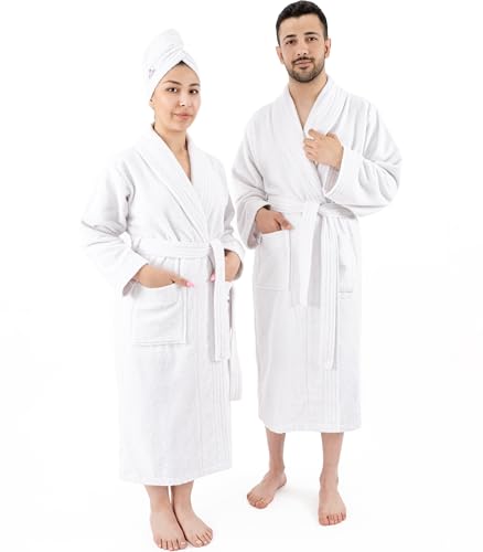 American Soft Linen 100% Cotton Robes for Women and Men, Soft Lightweight Quick Dry Unisex Couple Turkish Bathrobes