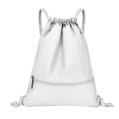 Drawstring Backpack String Bag Sackpack Water Nylon For Gym Sport Yoga Fanny Pack for Men Women (White, One Size)