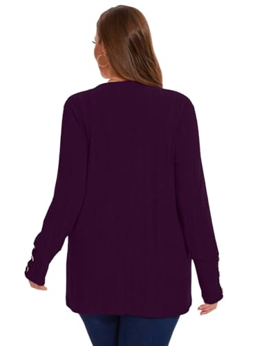 MONNURO Womens Plus Size Tops V Neck Long Sleeve Button Lightweight Tunic Sweaters Shirts Loose Fit4