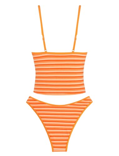 Image of ZAFUL Women's V Neck Tummy Control High Waisted Tankini Swimsuits | Adjustable Spaghetti Strap, Sexy Plunging Neck, Tummy Control Tank Top, Tie Side Cheeky Bikini Bottom, 2 Piece Bathing Suit
