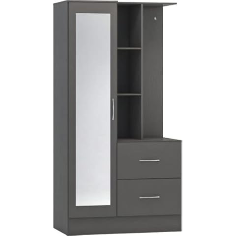 Nevada Mirrored Open Shelf 1 Door 2 Drawer Wardrobe In (3D Grey Effect) Cover