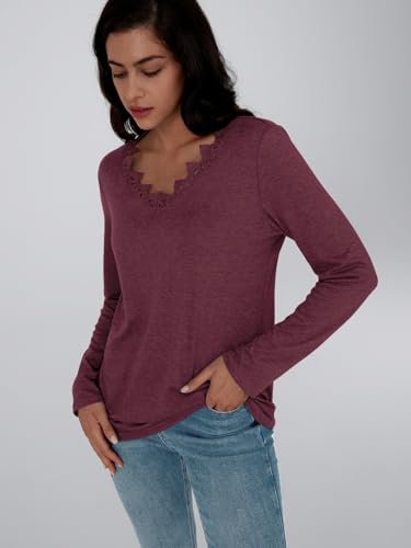 AUTOMET Long Sleeve Shirts for Women 2025 Fall Fashion Lace V Neck Loose Fit Casual Tops Trendy T Shirts Outfits Clothes3