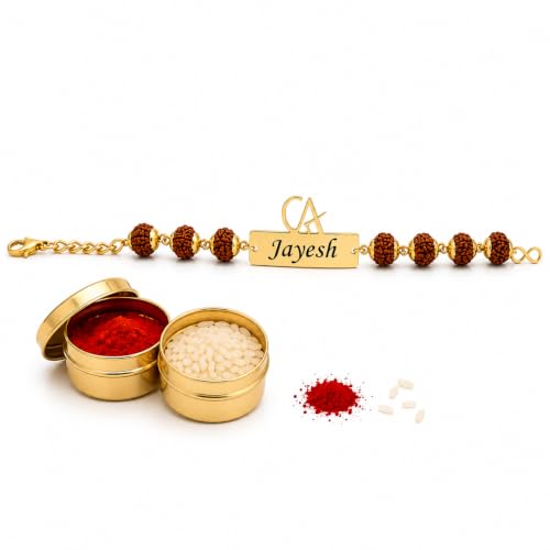 Image of Unisex-Adult Customized Name Rakhi For Brother | Rudraksha Beads, Custom Name Engraving, Adjustable Fit