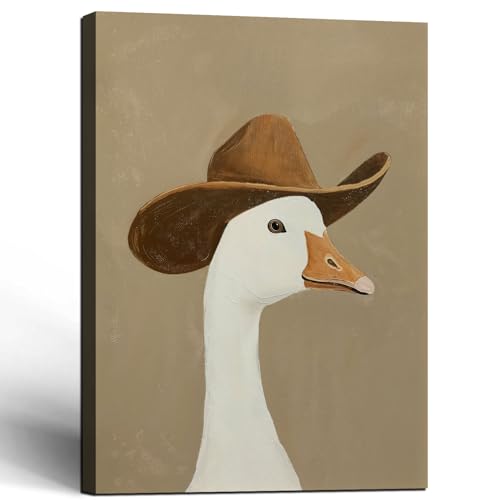 Image of Framed Vintage Silly Goose Cowboy Hat Farmhouse Gallery Funny Animal Wall Art Decor Canvas Print Picture Poster Country Boy Room Bedroom Living Room Studio Bathroom Decor 12x16 Inch Ready to Hang