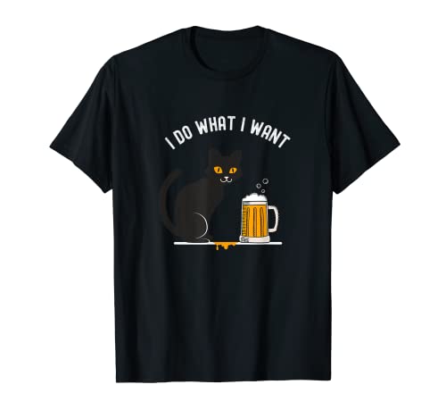 I do what I want funny travieso gato negro beber cerveza Camiseta