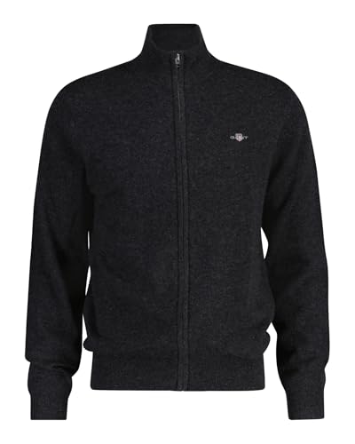 GANT Cárdigan extrafino con Cremallera de Lana de Cordero Suéter, Dk Charcoal Melange, XL para Hombre