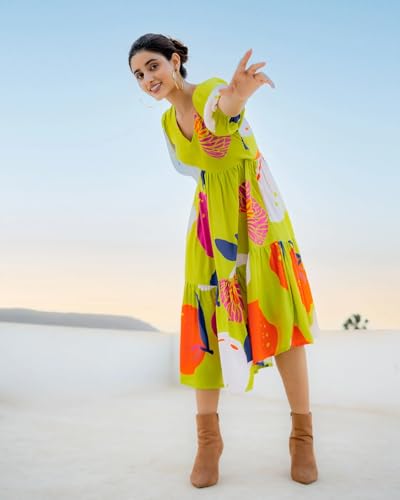 Image of Wedani Green Printed Dress for Women