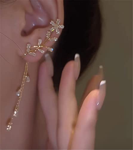 Zircon Butterfly Earrings - Shiny Ear Cuffs with Tassel Wrap Around Clip-Ons3