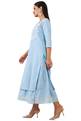 Image of Soch Women Cotton Embroidered Layered And Tiered Dress Kurta