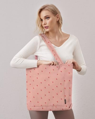 Image of Prite Corduroy Tote Bag for Women Large Shoulder Bag with Zipper and Pockets for College School Work Travel Shopping