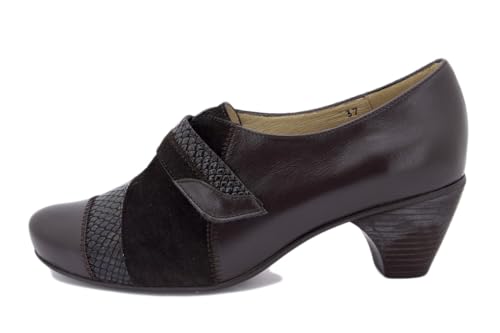 Zapato cómodo de piel caoba PieSanto con tira ajustable para mujer