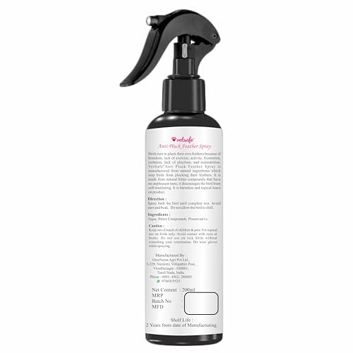 VetSafe Anti Pluck Feather Spray 200 ml | Pick-Not Spray for Birds | Helps Stop Feather Plucking & Self-Harm