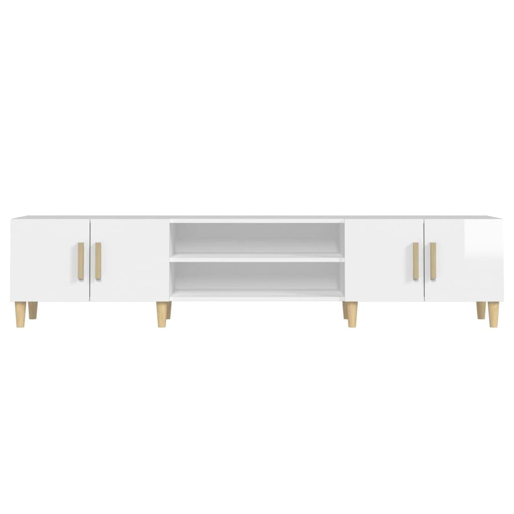 Mobile TV bianco lucido in legno 180 x 31,5 x 40 cm con 4 scomparti e ante, credenza bassa per soggiorno, camera da letto, scaffale per ricevitore HiFi, soundbar