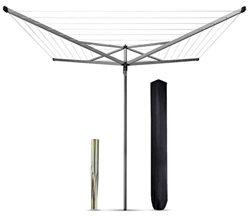 AQS INTERNATIONAL Heavy Duty 4 Arm Rotary Clothes Airer With Ground Spike & Waterproof Cover Folding Coated Frame Outdoor Garden Dryer Dry Laundry Washing Line Clothes Horse Drying (50M)