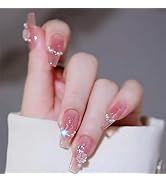 Amazon | ネイルチップ ロング 付け爪 24枚入 キラキラ 光沢 立体 韓国