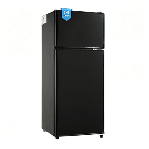Image of Dorm Fridge with Freezer, Small Refrigerator 3.45 Cu. Ft. with Freezer for Apartment, 7-Level Temperature Adjustable Apartment Size Fridge for Kichen, College, Office, Black