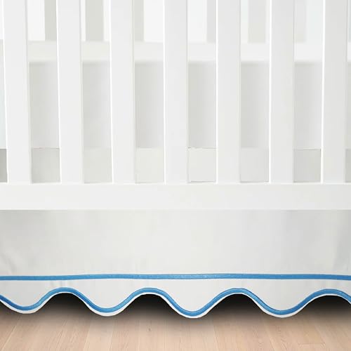 White Cotton Sateen Crib Skirt with Embroidery, Navy, 28