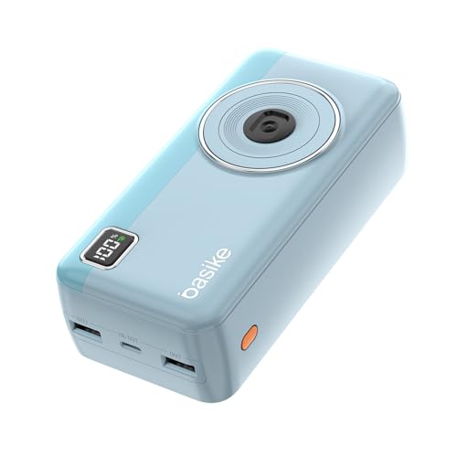 Power Bank 30000mAh, Basike Carregador Portátil 2 Saídas USB-A(até 22.5W) + Tipo-C(até 22.5W) com Cabo, Carregamento Rápido, Led Indicador de Bateria Proteção Inteligente (Azul)
