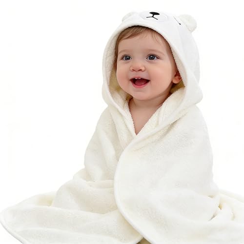 Image of HiABsee Baby Hooded Towel, Ultra Soft & Aborbent Baby Bath towel- Bear Design, Ideal for Newborns & Infants