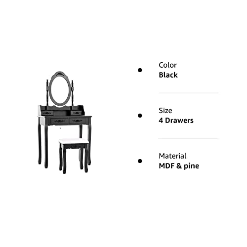Mecor Vanity Table,Makeup Dressing Table With Oval Mirror,Bedroom Vanity Set W/Cushioned Stool 4 Drawers Women Girls Kids Black #TOP7