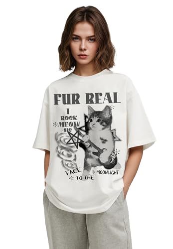 Y2k Graphic Tees Funny Cat T-Shirt Oversized Short Sleeve Tee Tops Emo Vintage Shirts Retro Streetwear3
