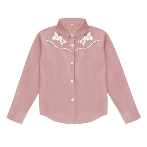 Girls Retro Long Sleeve Button Down Shirts Cowgirl Western Shirt Embroidery Blouse Tops