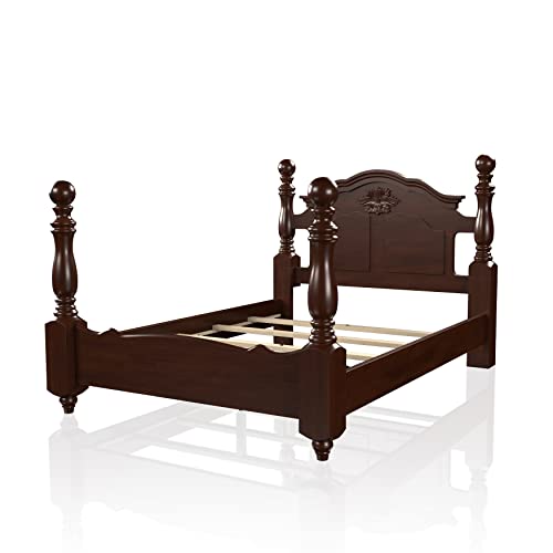 Furniture Of America Scarlette Classic Four Poster Bed, Queen, Glossy Dark Pine #TOP3