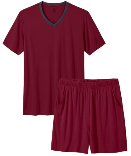 Image of MoFiz Mens Pajamas Set Short Sleeve PJ's Sleep Lounge Sleepwear Cool Pyjama Summer Sets Comfortable Lightweight