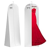 70' Wedding Dress Garment Bag with 15' Gusseted for Ball Gowns & Bridal Dress, Large Dress Bags for Gowns Long Travel Dress Cover, White (A)