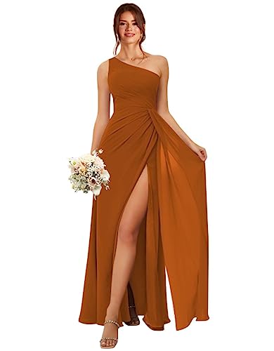 Robe de demoiselle d'honneur asymétrique en mousseline de soie rouge somptueuse
