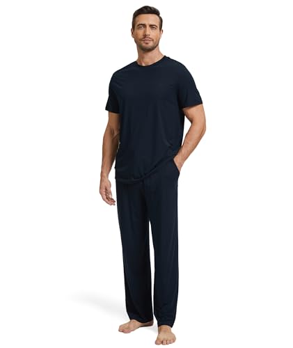GYS Men's Pajama Sets Bamboo Viscose Short Sleeve Top and Long Pants 2 Piece Sleepwear