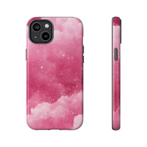 Coque iPhone 14 Plus rose pailletée texture nuage pour protéger et embellir son téléphone