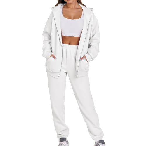 Womens 2 Piece Outfits Lounge Hoodie Sweatsuit Sets Oversized Zip Up Sweatshirt Baggy Sweatpants with Pockets3