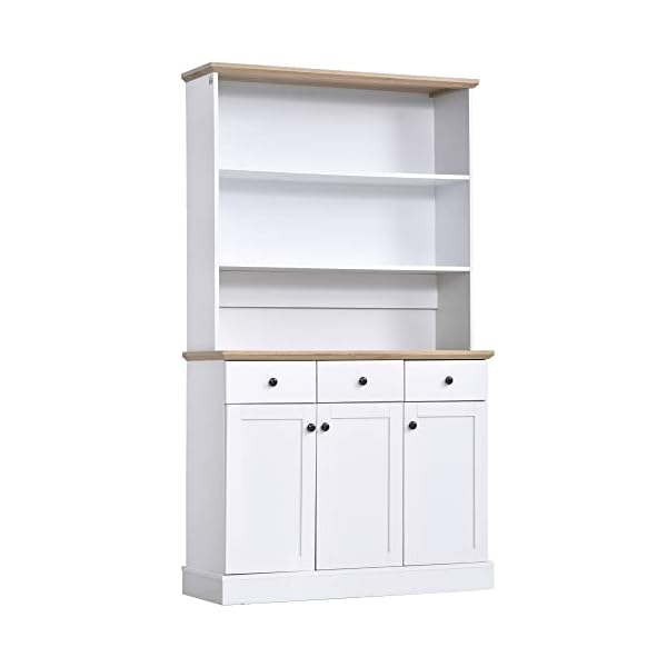 HOMCOM 71" Buffet with Hutch, Kitchen Pantry Cabinet, Bookcase with Drawers & Shelves for Living Room, White