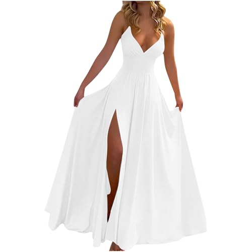 Vestidos largos con abertura para mujer, vestidos de regreso a casa, sin mangas, cuello en V, formal, modesto, otoño, verano 2025, T-44 Blanco, M