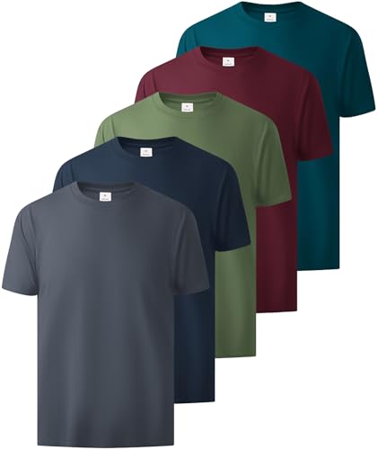 Image of Little Beauty 5 Pack Men's T-Shirts Crew Neck Short Sleeve Cotton Tee Casual Summer Tops