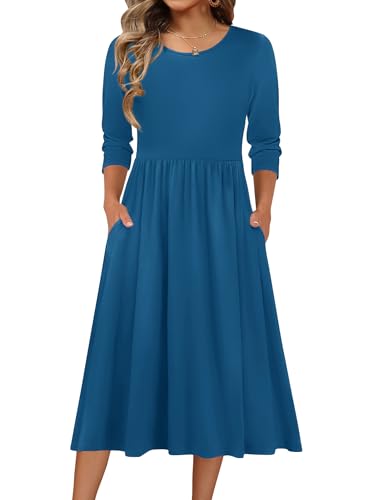 Zeagoo 3/4 Sleeve Women's Dress Casual Flowy A-Line Midi Tshirt