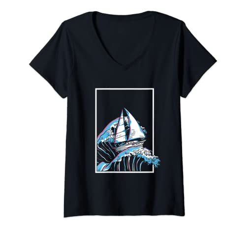 Donna Barca a vela Sailor Sailing Captain Regatta Skipper Waves Ship Maglietta con Collo a V