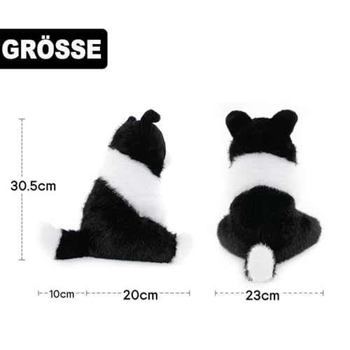 WEIGEDU Border Collie Plüschtier Hund Stofftiere Plüschtiere, 30.5 cm, Weicher Realistischer Schwarz-Weiß Welpe, Kuscheliges Farmtier-Plüschtier für Kinder, Mädchen, Jungen, Geburtstag