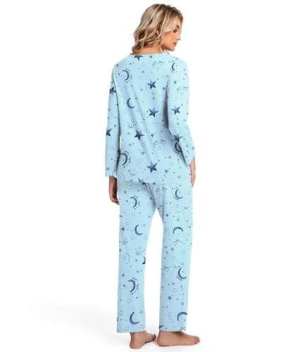 Image of ENJOYNIGHT Womens Pajama Set Cotton Pjs Long Sleeve Sleepwear with Pockets | Two Piece Crew Neck Sleep Set, Elastic Waist Long Pant, Lightweight Loungewear