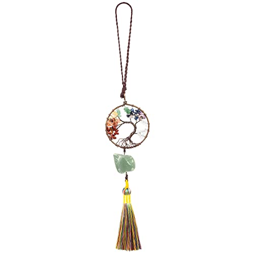 mookaitedecor Natural 7 Chakra Crystal Tree of Life Wall Art Hanging Decor Good Luck Crystal Car Hanging Accessories Raw Green Aventurine Healing Crystal Hanging Ornament Chakra Tree of Life Gift