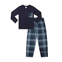 ThePyjamaFactory Boys Navy Blue Long Tartan Check Bottoms Pyjama Set Pjs For Kids (13 Years)