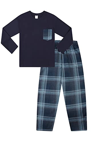 ThePyjamaFactory Pijama largo a cuadros azul marino para niños, azul, 12-13 Años