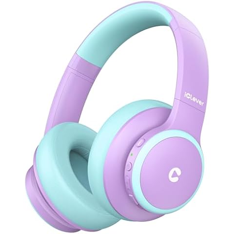 iClever BTH26 Active Noise Cancelling Headphones for Kids, 60H Play Time, Safe Volume 80dBA, Type C Fast Charging, Bluetooth5.4, Kids Bluetooth Headphones with Mic AUX Cord for iPad Airplane, Purple Cover