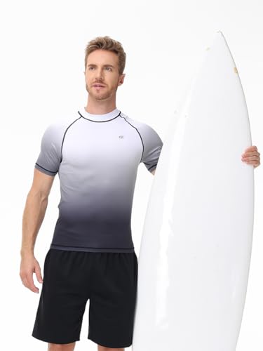 Compression UV Rash Guard - Men's UPF 50+ Short Sleeve Quick Dry Swim & Surf Gradient Shirt