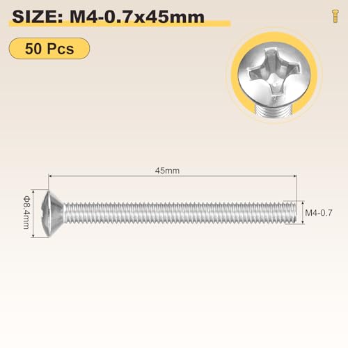 Image of METALLIXITY Semi-Countersunk Oval Head Machine Screws (M4-0.7x45) 50Pcs, 304 Stainless Steel Phillips Cross Recessed Machine Screw Bolts - for Furniture Assembly DIY Projects, Silver