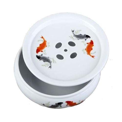 Image of Porcelain Tea Tray, Double-Layer Ceramic Tray Round for Tea Coffee Serving Table (Fish)