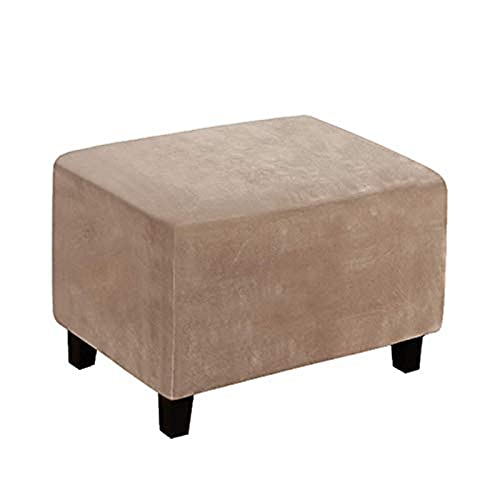 Velvet Ottomans Cover Stretch Rectangle Dustproof Footstool Chair Slipcover Washable Ottomans Stool Cover with Elastic Bottom Furniture Protector for Living Room (X-LARGE,Tan)