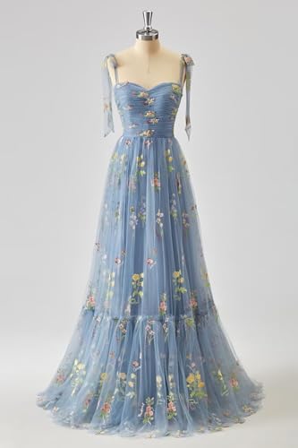 Xijun Tulle Flower Embroidery Prom Dresses Long Corset A Line Ball Gown Spaghetti Straps Formal Evening Dress2